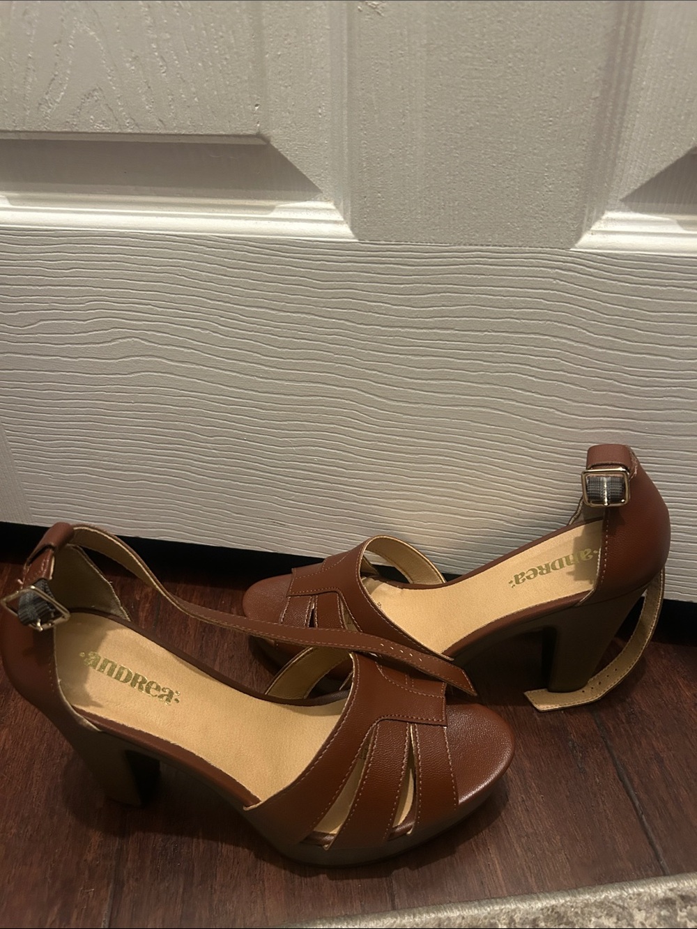 ANDREA FENZI Brown Open-Toe Ankle-Strap Block Heels